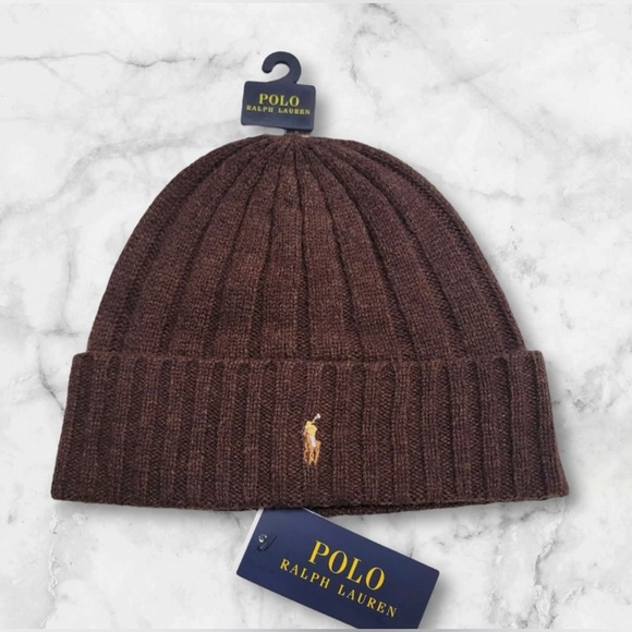 Polo Ralph Lauren Other - Polo Ralph Lauren Men's Wool Blend Ribbed Cuff Knit Beanie Hat Brown NWT